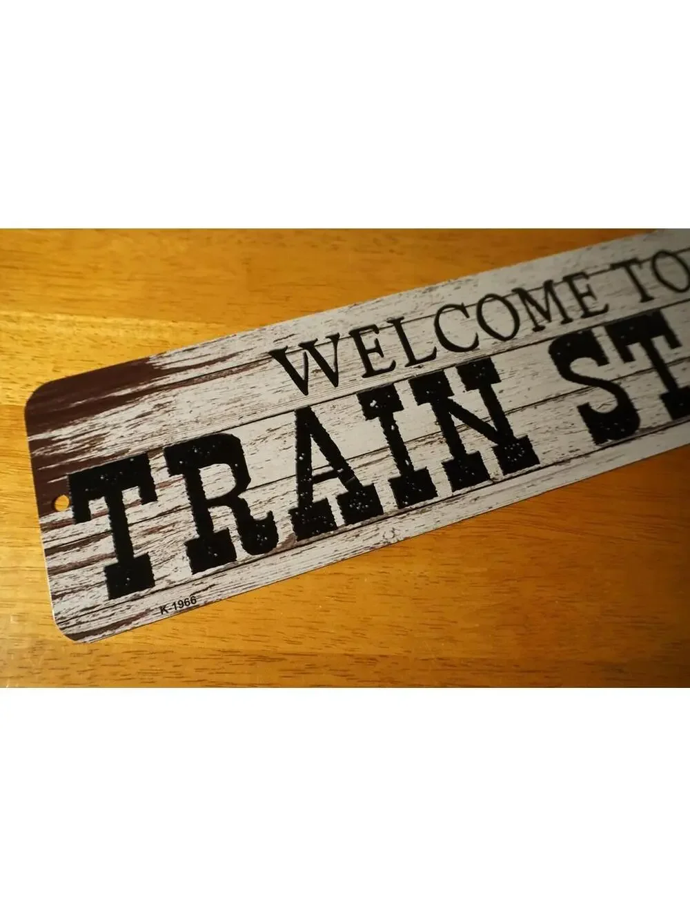WELCOME TO THE TRAIN STATION Metal Sign Vintage Style Wood Grain Old West Decor